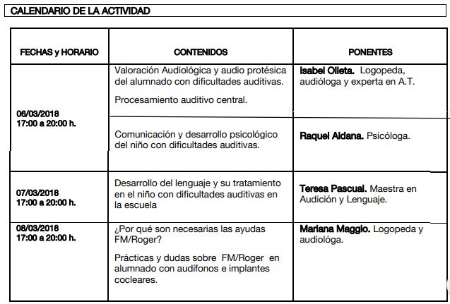 calendario de la actividad